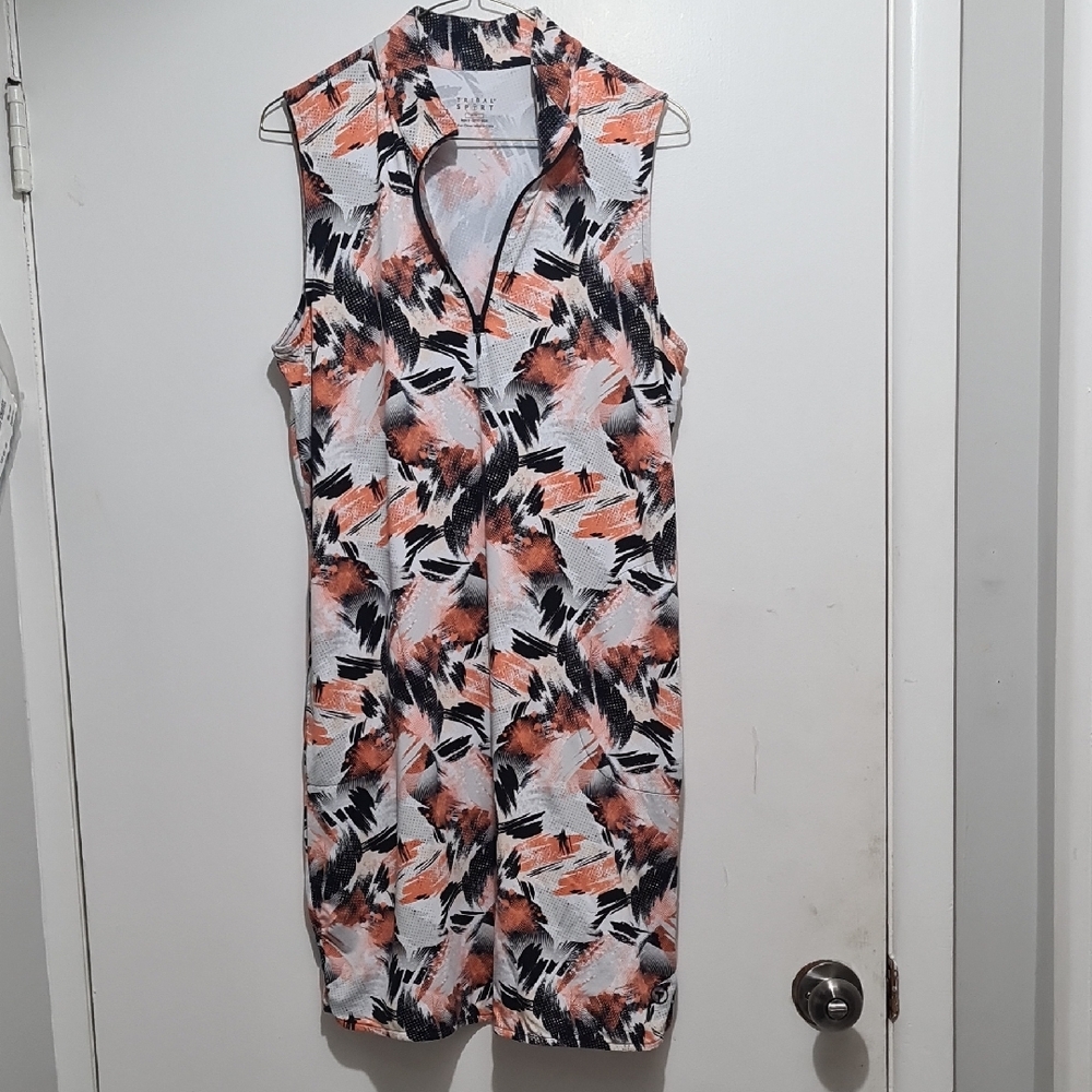 Tribal Orange and Black Sleeveless Polo Collar Sheath Dress